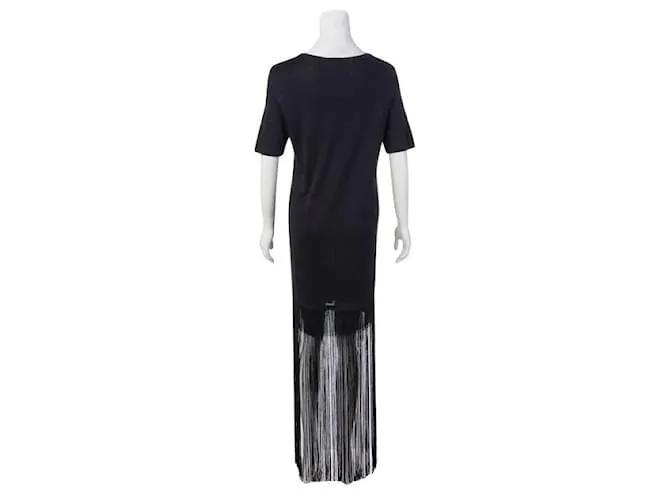 Autre Marque Vestido extragrande con flecos de DISEÑADOR CONTEMPORÁNEO Negro 