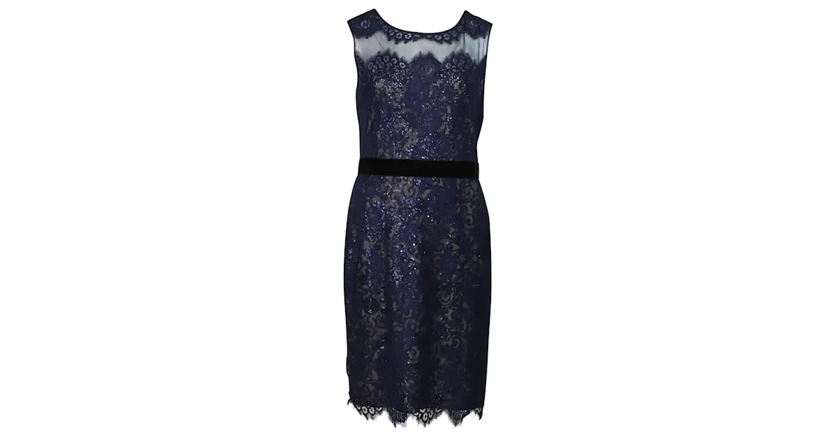 Autre Marque Vestido midi de encaje con lentejuelas de Marchesa Notte en poliéster azul 