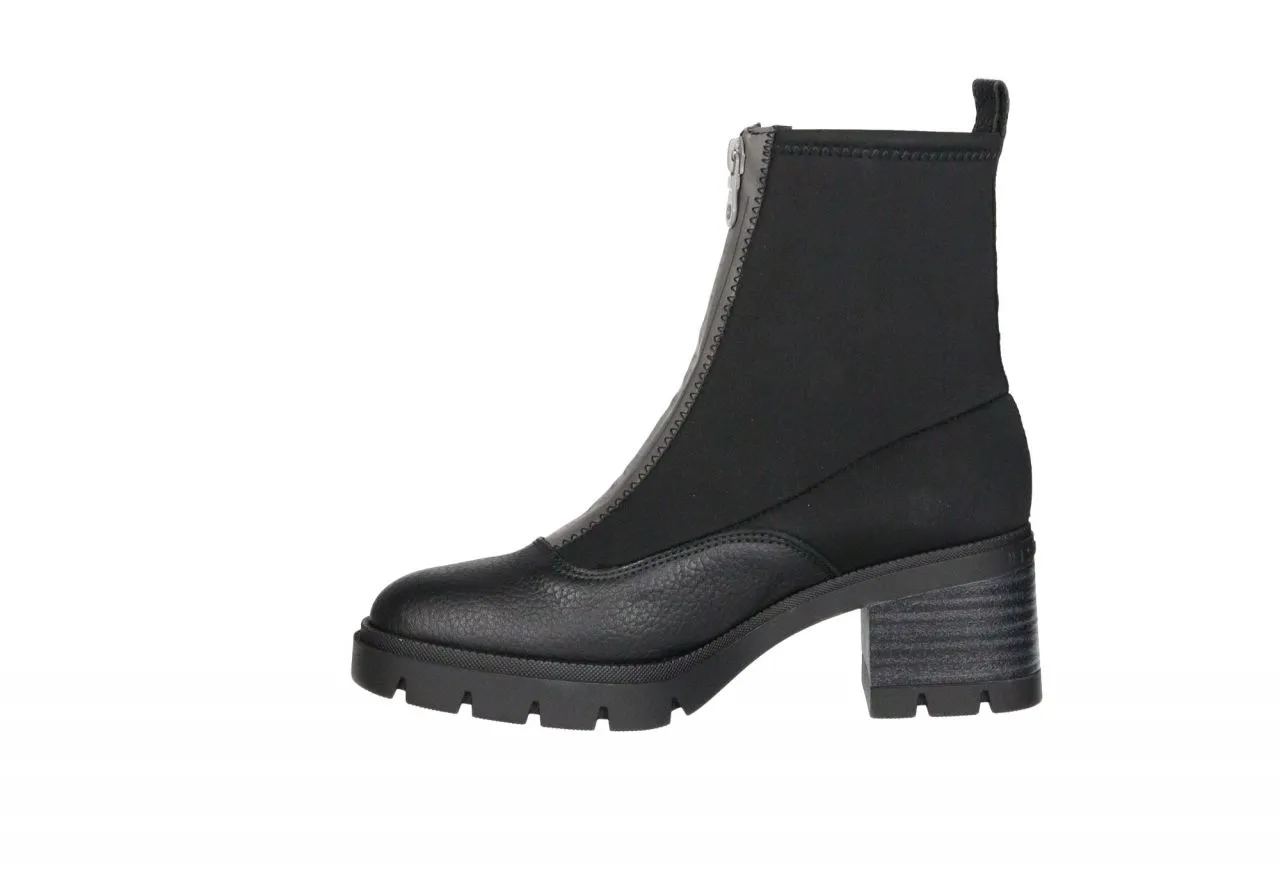 Botin Piel/licra Negro Cremallera Central Gris Tacon Medio