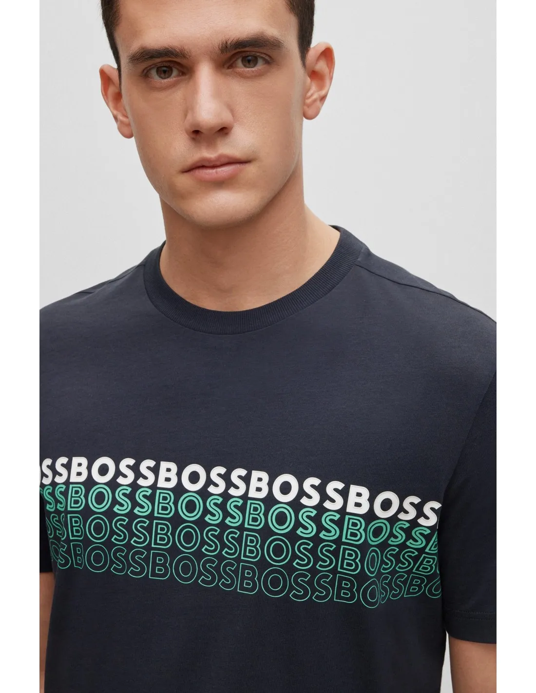 Camiseta De Cuello Redondo En Algodón Con Logos Estampados Multicolor de Boss