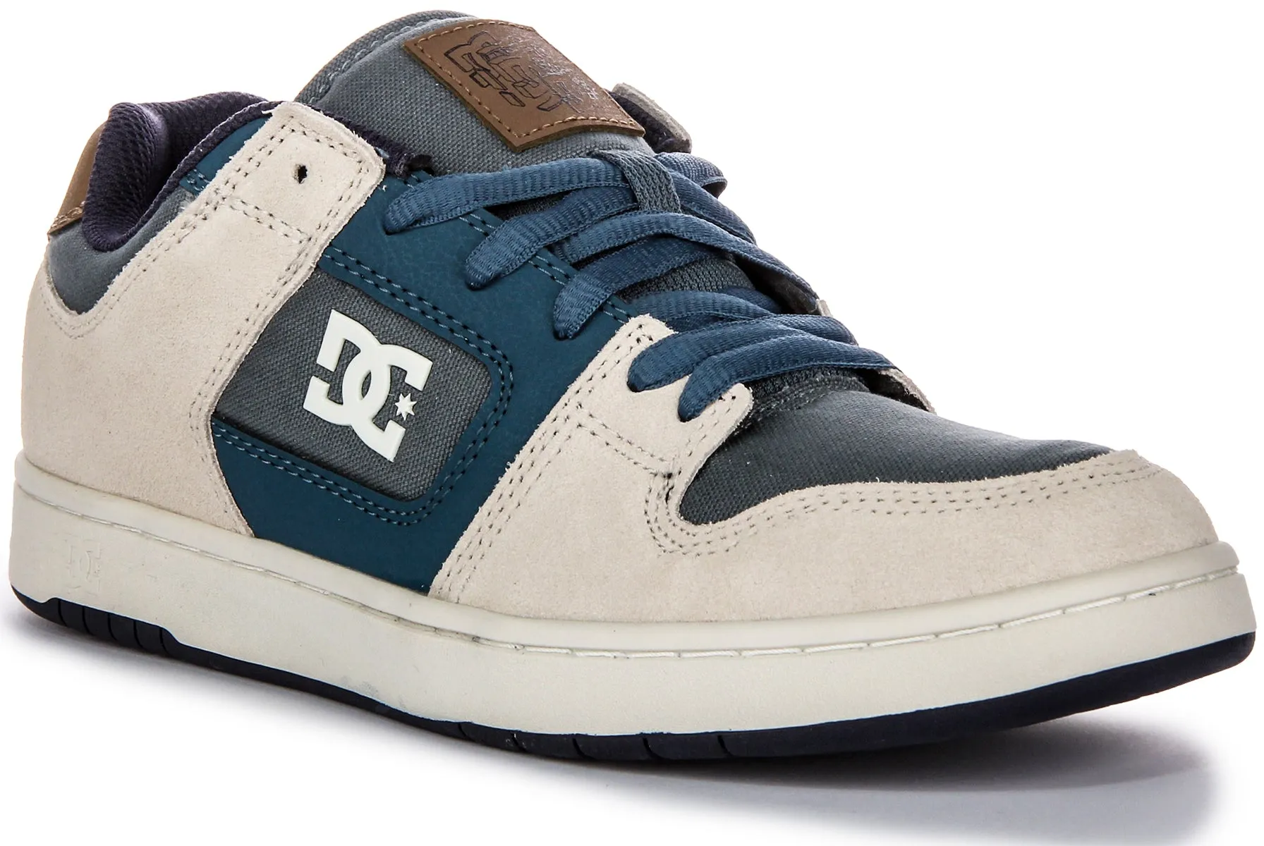DC Shoes Manteca 4 Zapatillas de Corte con Cordones, Logo Lateral Zapatillas de Cuero en Gris Azul