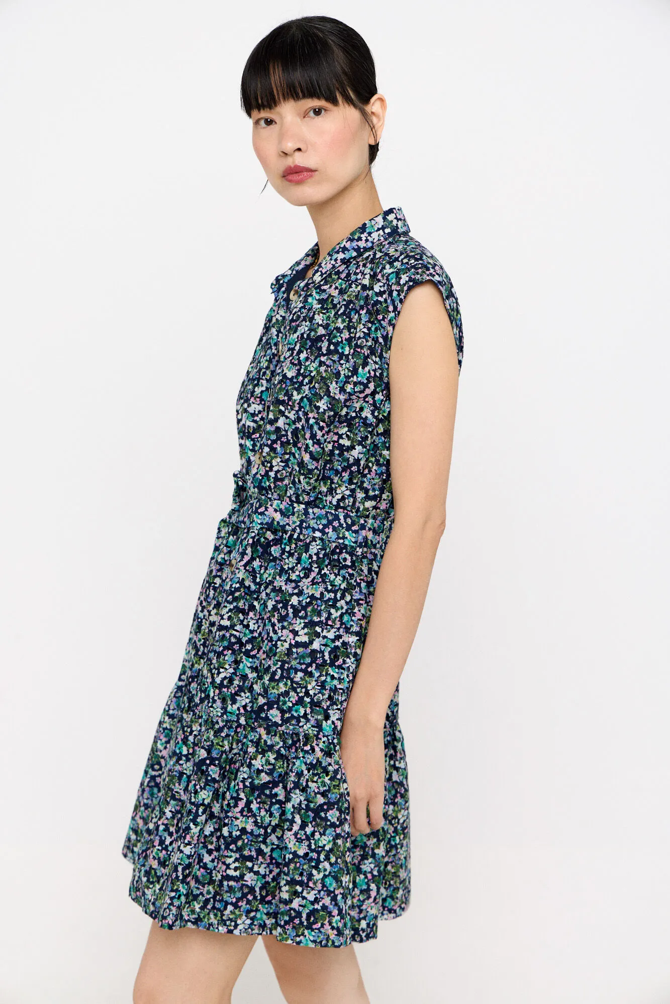 Embroidered cotton shirt dress