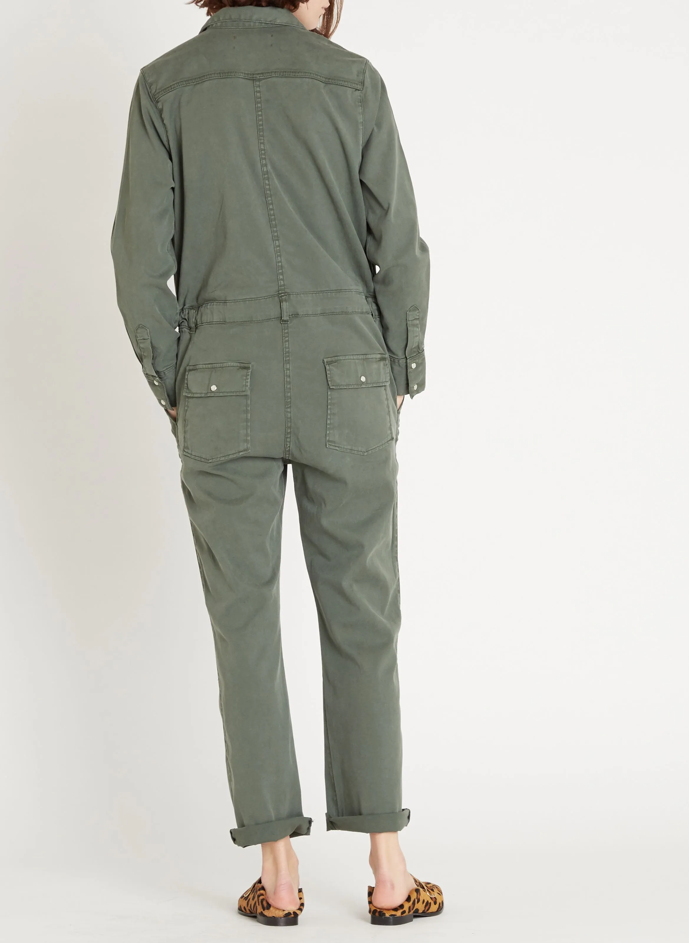 FRANGA - Mono camisero de tencel en verde