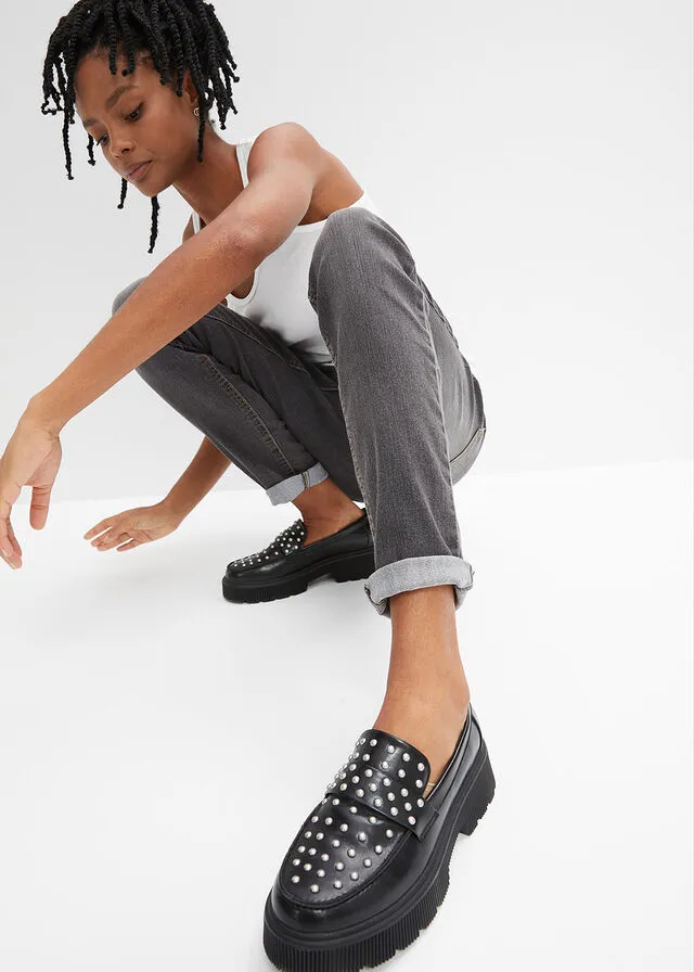 Jeggings efecto lavado negro lavado a la piedra