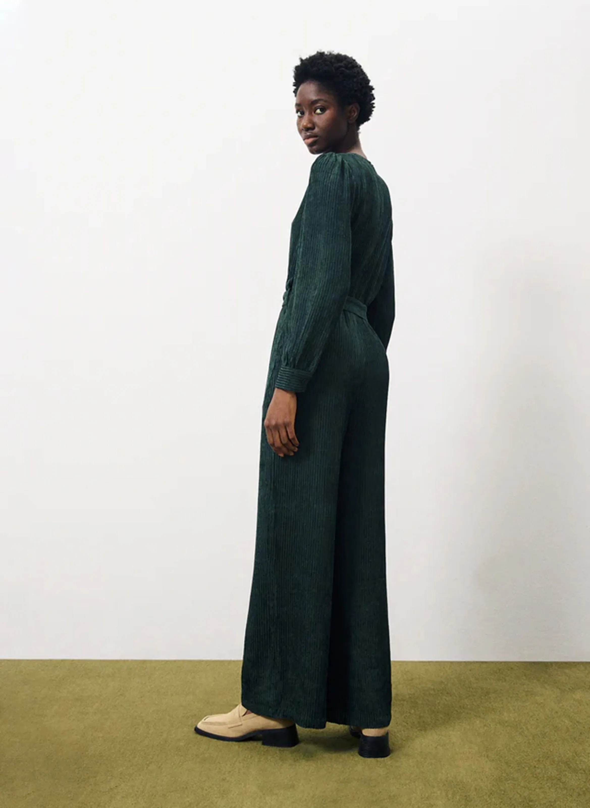 MADLEEN - Mono-pantalón de pana de algodón en verde