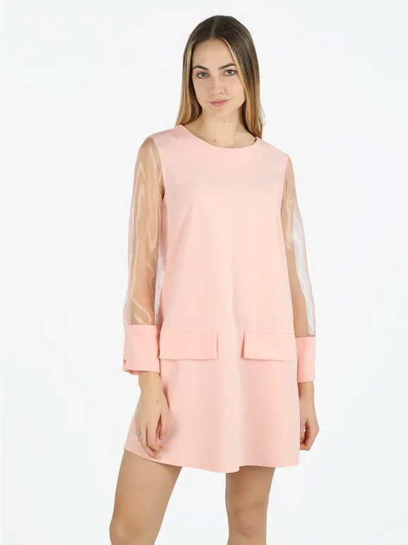 Melitea Vestido de mujer con cuello redondo y mangas de tul.