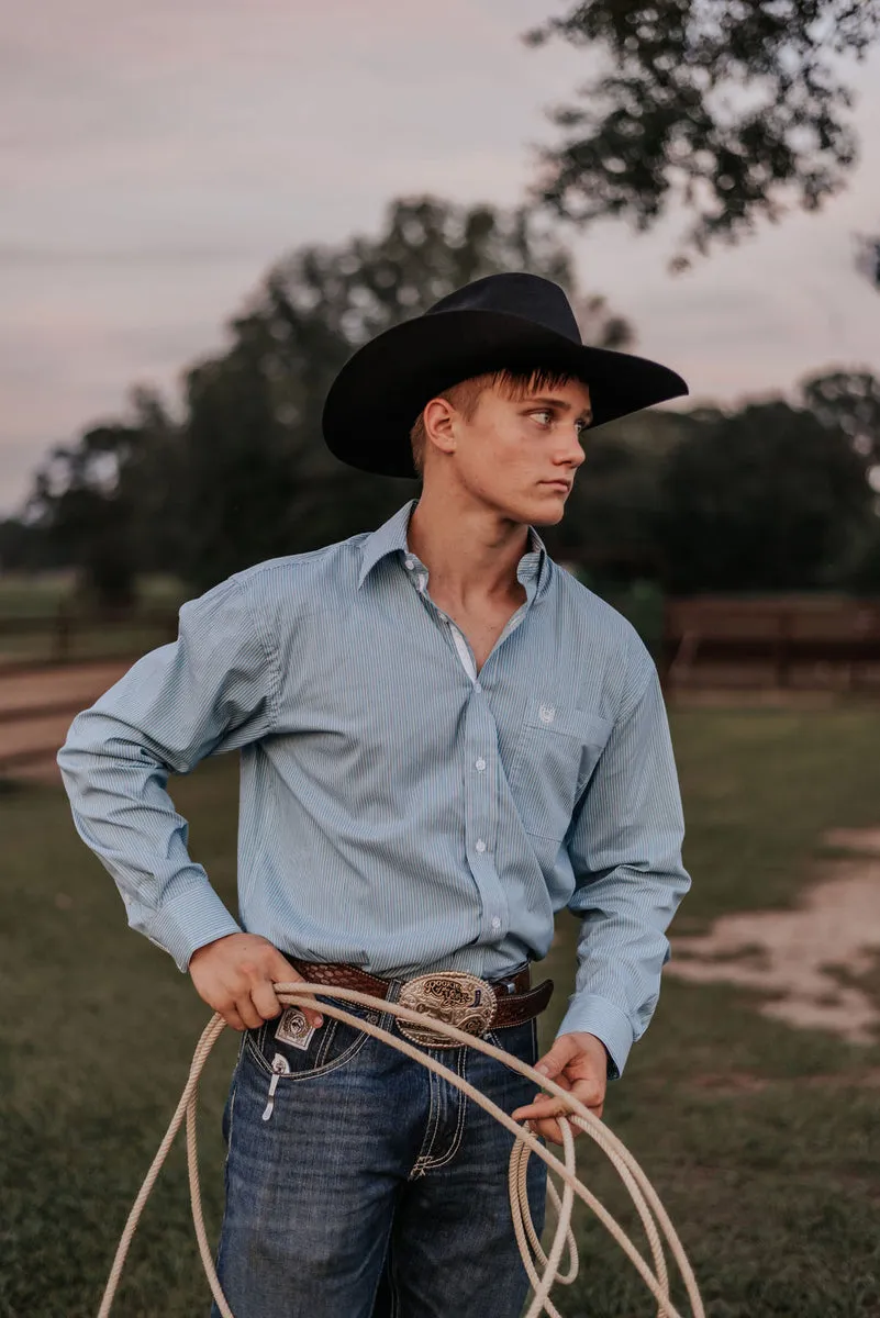 Men's Panhandle Roughstock Stripe Turquoise Shirt-