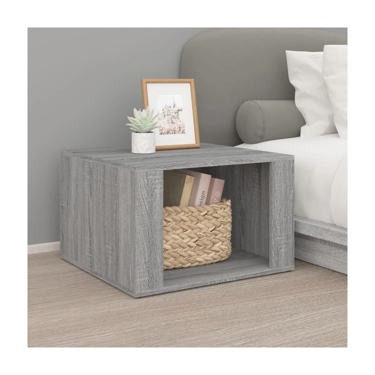 Mesita de noche madera contrachapada gris Sonoma 57x55x36 cm