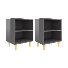 Mesitas de noche 2 uds patas de madera gris brillo 40x30x50 cm