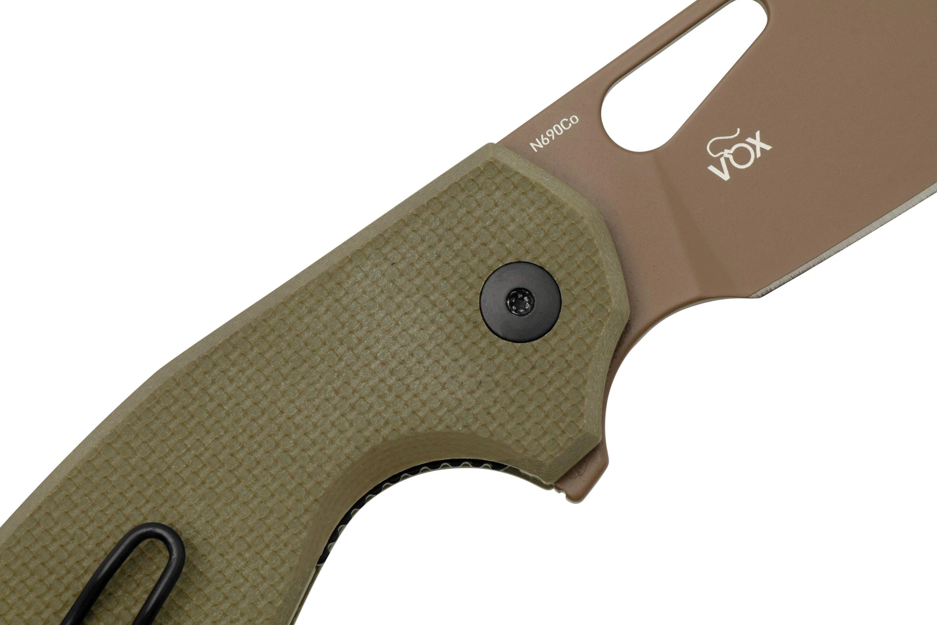 MKM Vincent VCN-GGC Coyote Brown PVD N690CO, OD Green G10, Coyote Brown Aluminum navaja, diseño de Jesper Voxnaes