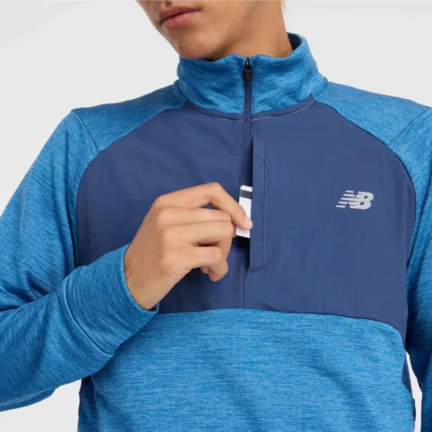 New Balance Hombre Suéteres Athletics Heat Grid 1/2 Zip Azul 
