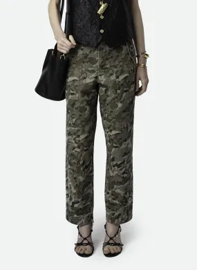 PILOTE - Pantalón recto 7/8 de algodón orgánico estampado en verde