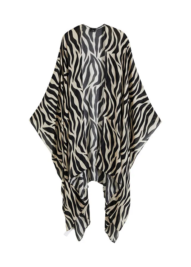 Poncho estampado cebra negro-crema