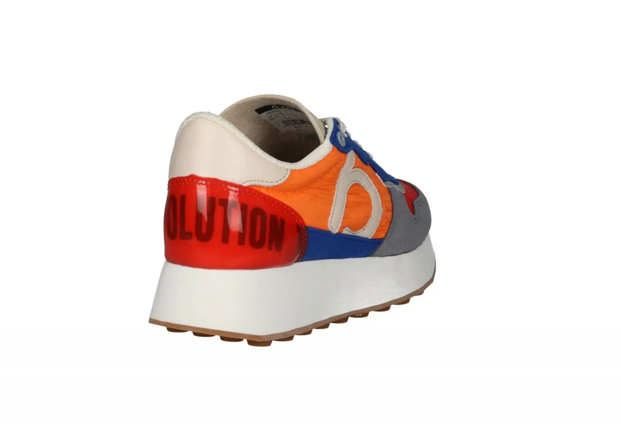 Sneaker Nobuck/nylon Gris-rojo-naranja-azul Piso Blanco