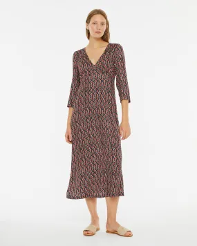 Vestido midi de manga francesa con estampado geométrico