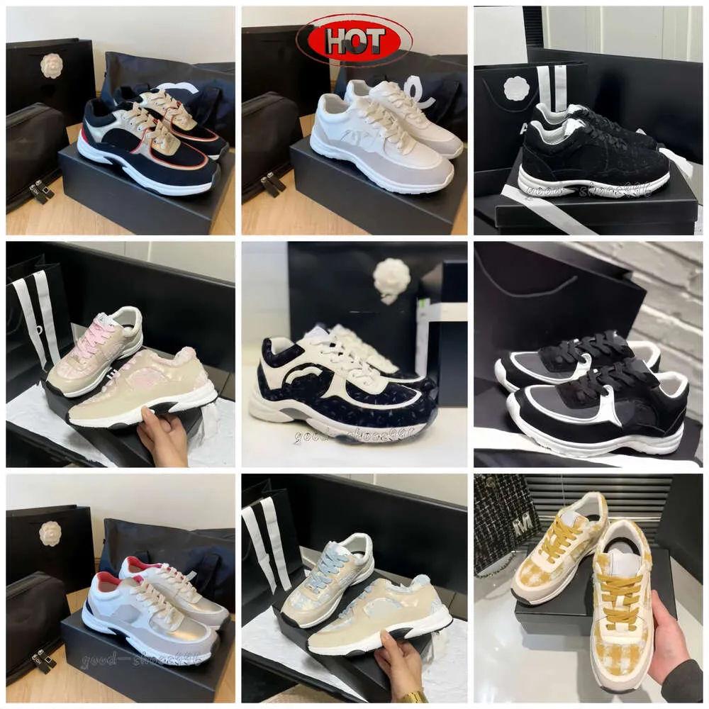 Zapatos de diseñador Moda Vintage Channel Negro Blanco Rojo Amarillo Azul Beige Gris claro Verde oscuro Verde oliva Zapatillas d