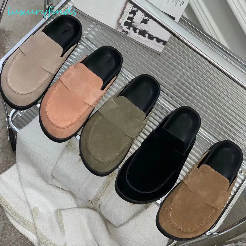 Zapatos de mula Sandalias 100% cuero real Gamuza Hombres Mujeres Zapatillas Diseñador Lujo Diapositivas de cuero de alta calidad
